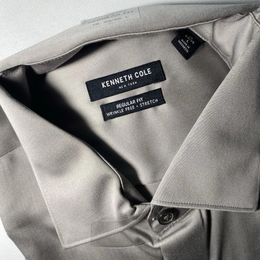 New Size 16 34/35 L -Kenneth Cole Dress Shirt Reg Fit Stretch Cotton Spdx Gray - Picture 2 of 5
